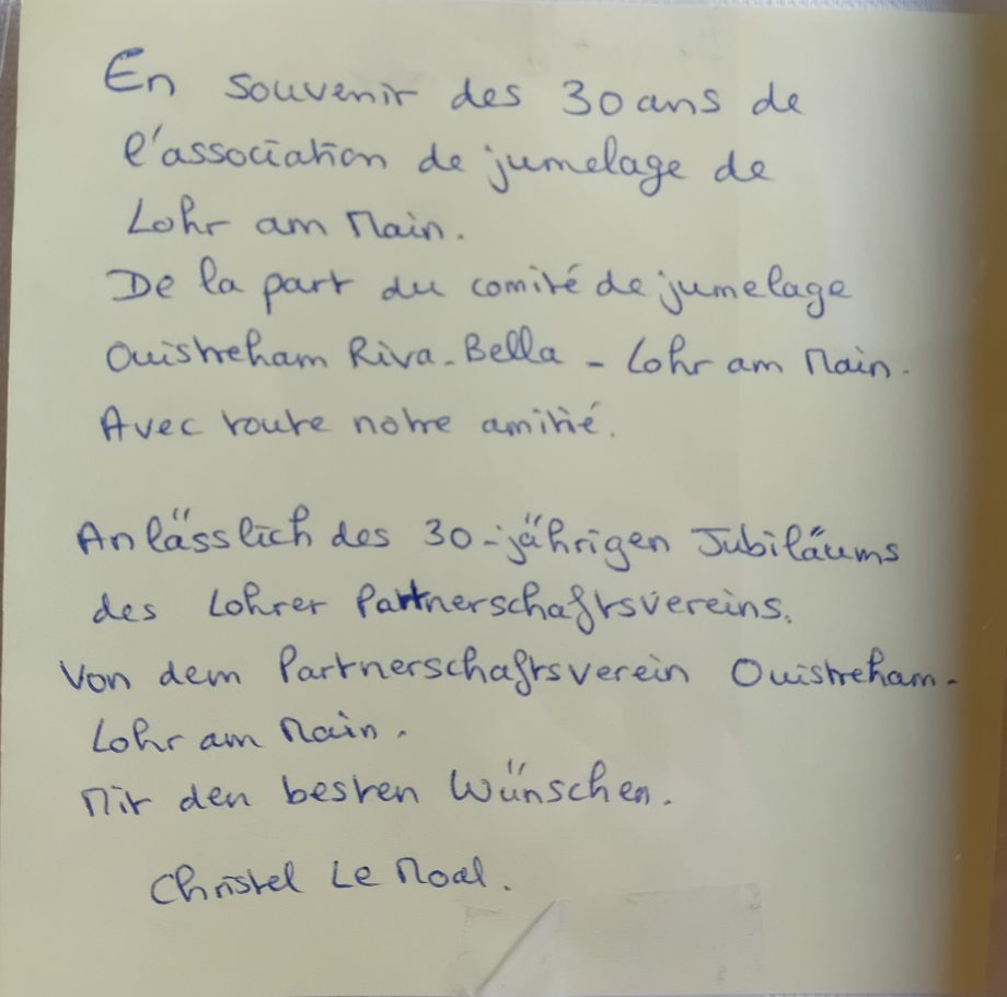 Souvenir von Christel Le Moal, Vorsitzende des Comité de Jumelage Ouistreham